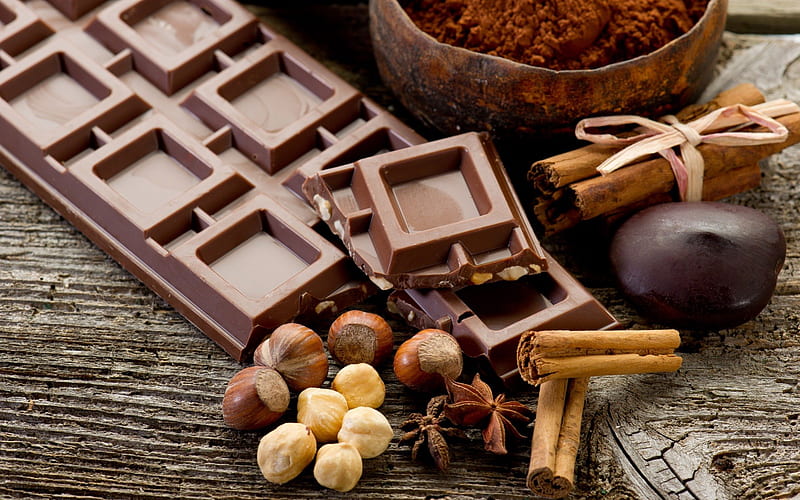 Sweet chocolate, hazelnuts, chocolate, delight, chestnut, cinnamon, sweet, HD wallpaper