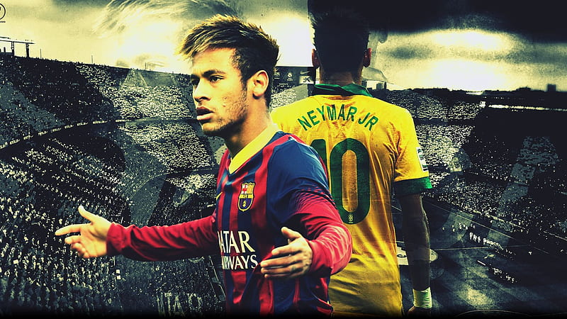Neymar In Stadium Background Wearing Yellow And Blue Red Sports Dress Neymar, HD wallpaper