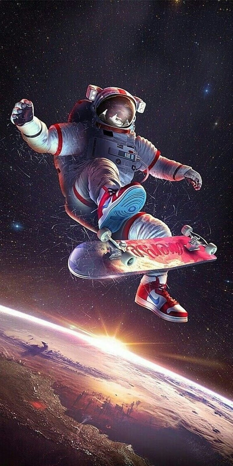 Space skate, skateboard, sun, horizon, nasa, HD phone wallpaper
