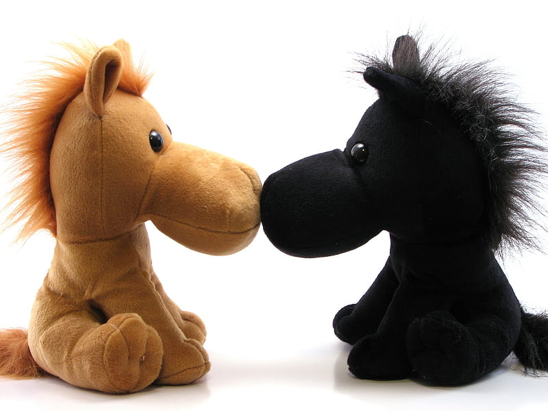 Kiss, brown, black, toy, horse, couple, HD wallpaper