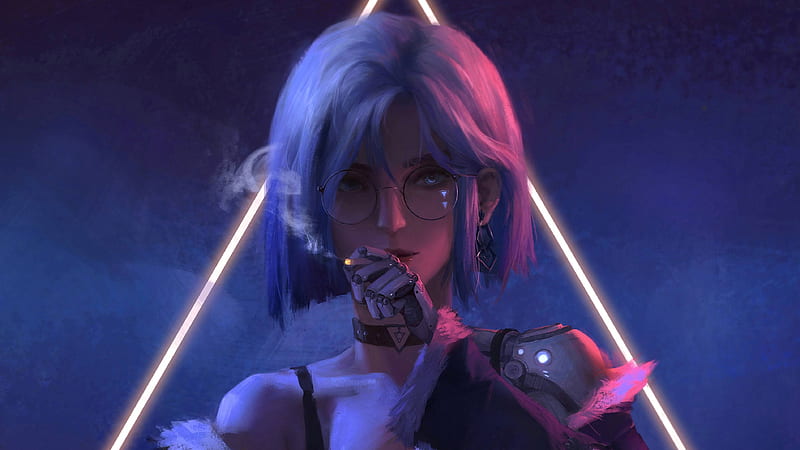 Cyber Girl Glasses Smoking , cyberpunk, artist, artwork, digital-art, HD wallpaper