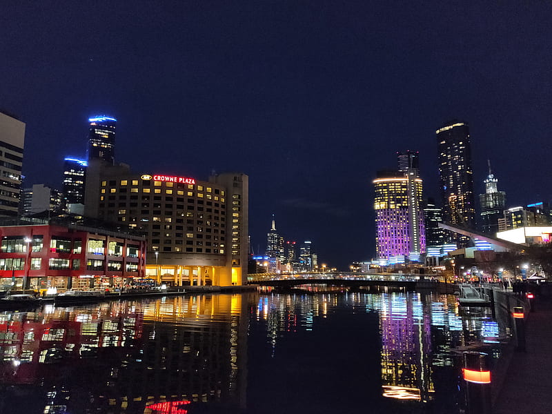 Melbourne nights, glitter, lights, melbourne, nights, reflection, riverbank, riverside, HD wallpaper