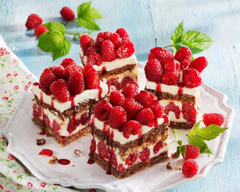 Raspberry Cream, cake, raspberry, food, fruits, HD wallpaper