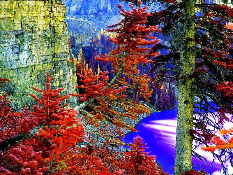 Mountains at Autumn, leaves, graphy, shadows, cliff, trees, lake, HD ...