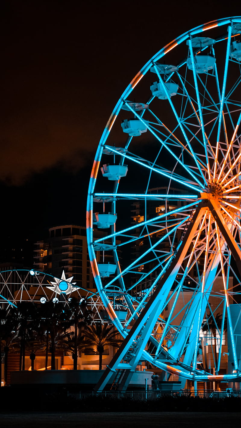 ferris wheel, attraction, lights, illumination, night, HD phone wallpaper