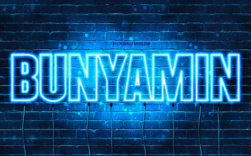 Bunyamin with names, Bunyamin name, blue neon lights, Happy Birtay Bunyamin, popular turkish male names, with Bunyamin name, HD wallpaper