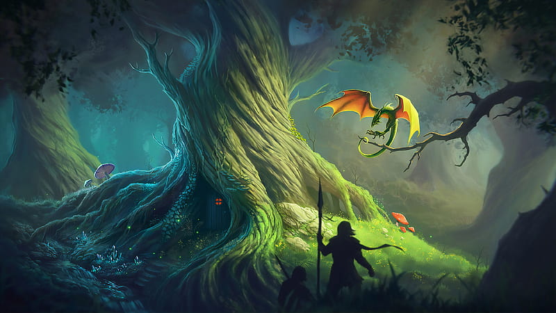 Dragon Forest Fantasy Artwork, dragon, forest, artist, artwork, digital-art, HD wallpaper