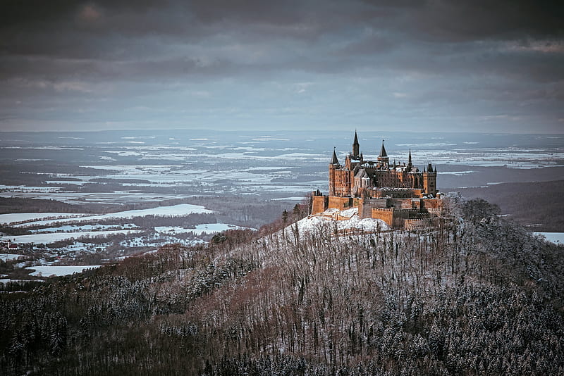 Castles, Hohenzollern Castle, Castle, Horizon, Landscape, Mountain, Winter, HD wallpaper