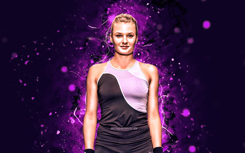 Dayana Yastremska, ukrainian tennis players, WTA, violet neon lights, tennis, fan art, Dayana Yastremska, HD wallpaper