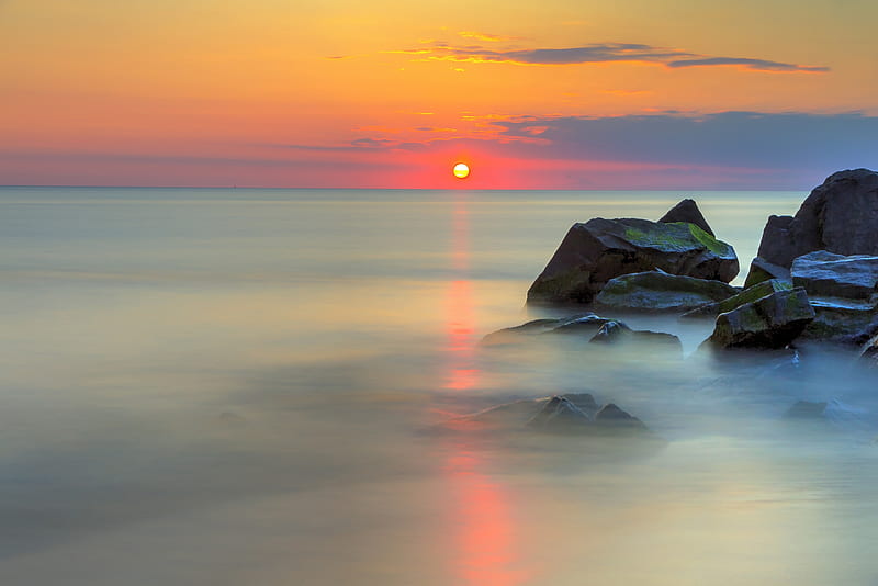 Sunset, roches, splendor, sky, sea, HD wallpaper