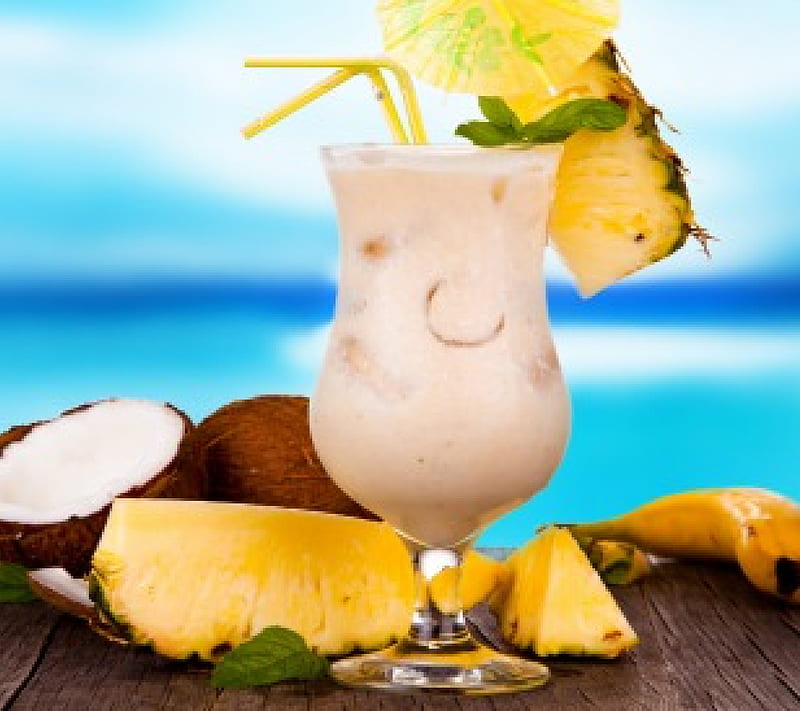 Tropical Cocktail, beach, pineapple, summer, tropical, milkshake, HD wallpaper