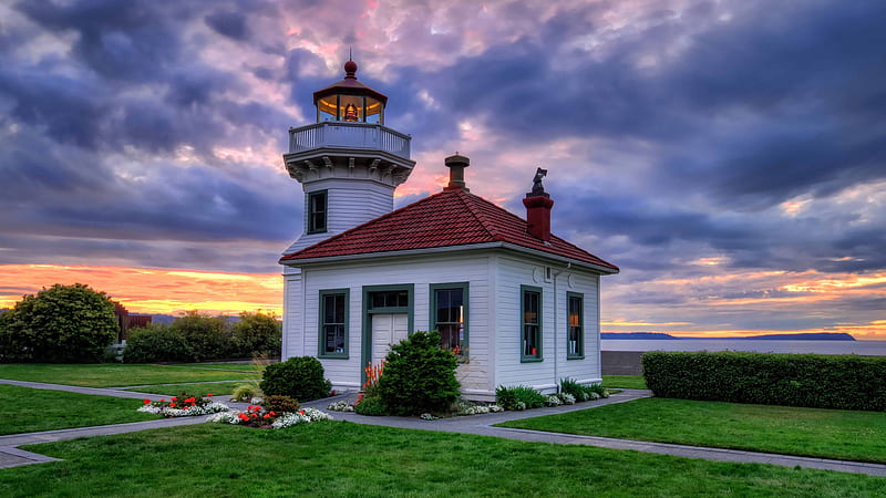 Coast Lighthouse During Sunset In Washington Travel, HD wallpaper