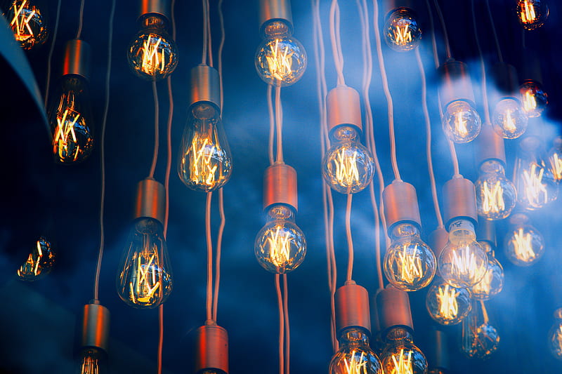 light bulbs, smoke, light, glow, electricity, HD wallpaper