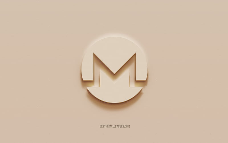 Monero logo, brown plaster background, Monero 3d logo, cryptocurrency, Monero emblem, 3d art, Monero, HD wallpaper