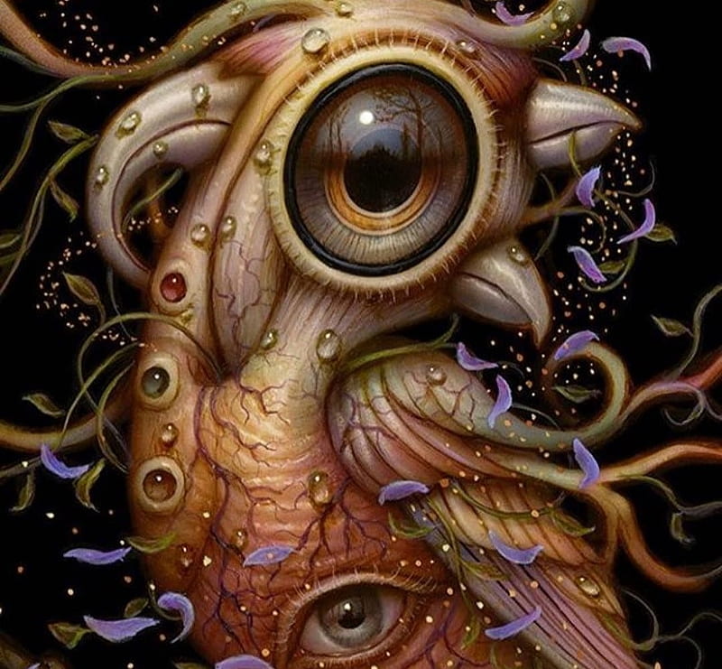 brown, black, bird, art, fantasy, naoto hattori, creature, eye, HD ...