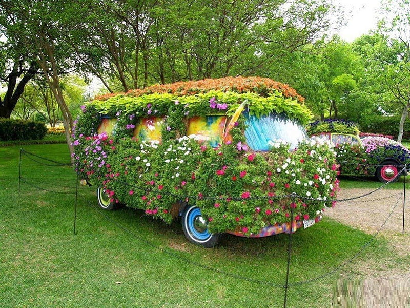 Garden Bug, cool, crazy, garden, contest, volkswagon bus, funny, creative, HD wallpaper