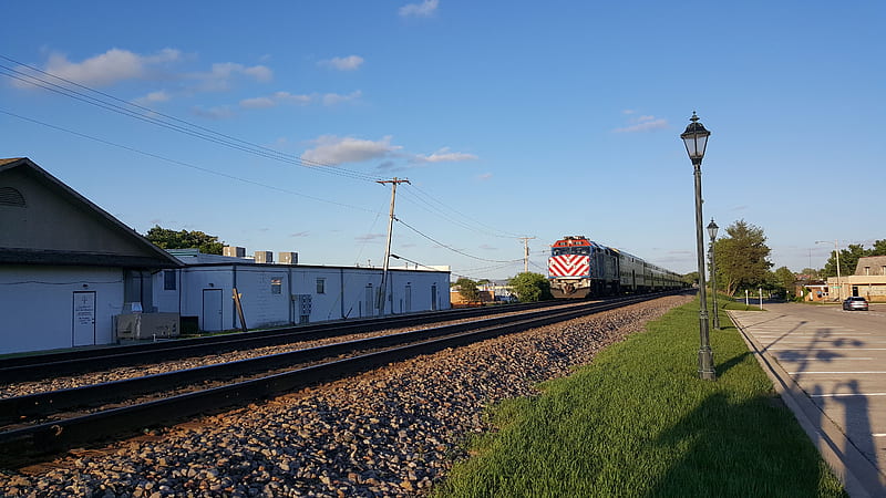 Metra During Sunset, chicago, f40ph, rail, railway, track, train, trains, HD wallpaper