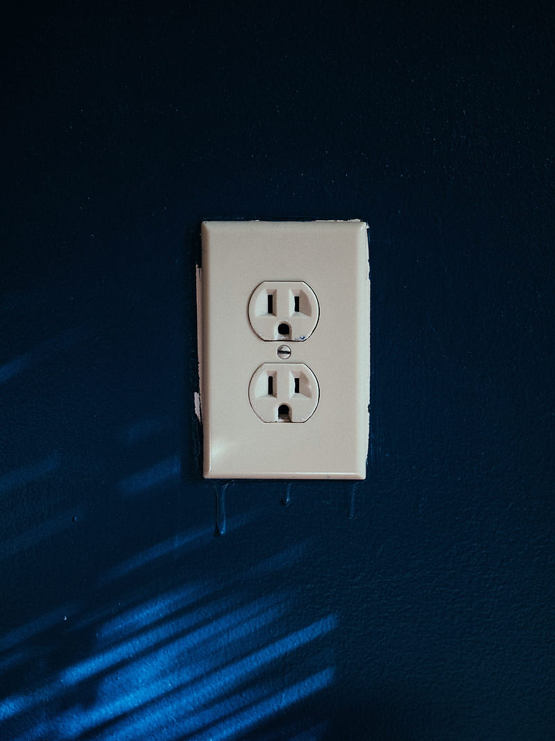 white 2-slot plug mounted on blue wall, HD phone wallpaper