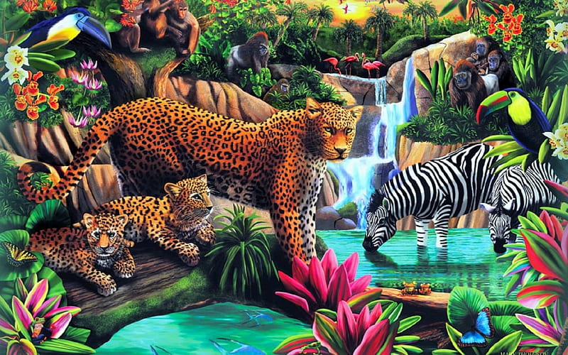 Wild animal paradise, monkey, cheetah, gorilla, toucan, zebra, HD wallpaper  | Peakpx