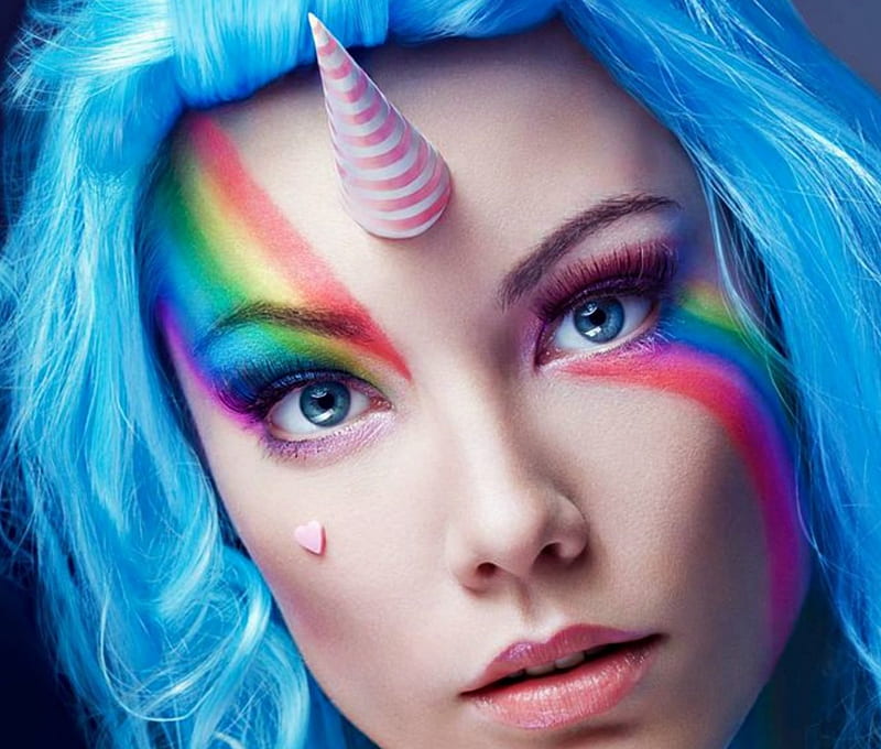 Dama unicornio, modelo, unicornio, arco iris, mujer, maquillaje, fantasía,  niña, Fondo de pantalla HD | Peakpx