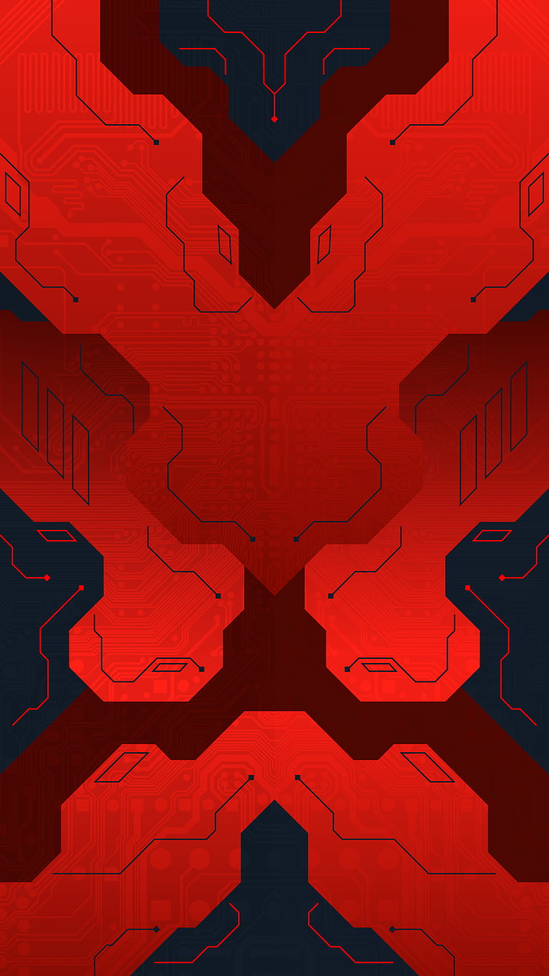 Tech X7, abstract, alien , circuit, geometry, modern art, red abstract, technology, HD phone wallpaper