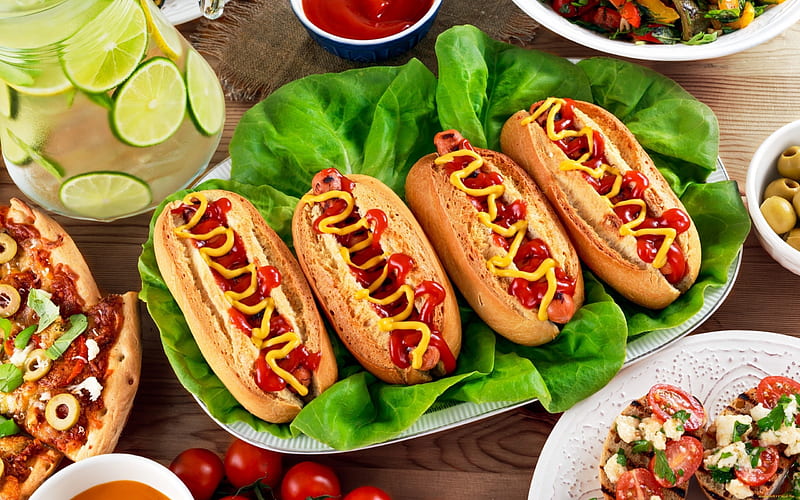 Hot Dog, hot, sauce, food, dog, HD wallpaper