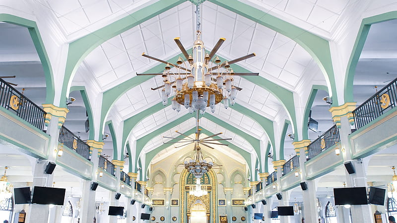 Inside Sultan Mosque Light Decoration Islamic, HD wallpaper