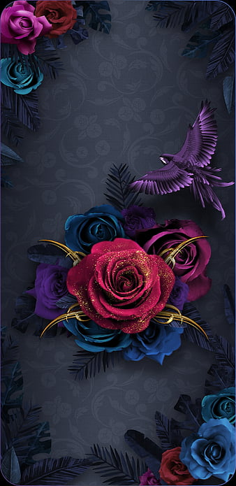 Rose Thorns, bonito, bird, floral, flower, girly, glitter, gold, pretty, rose, roses, HD phone wallpaper