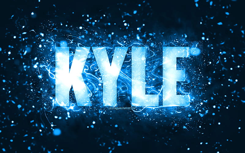 Happy Birtay Kyle, blue neon lights, Kyle name, creative, Kyle Happy Birtay, Kyle Birtay, popular american male names, with Kyle name, Kyle, HD wallpaper