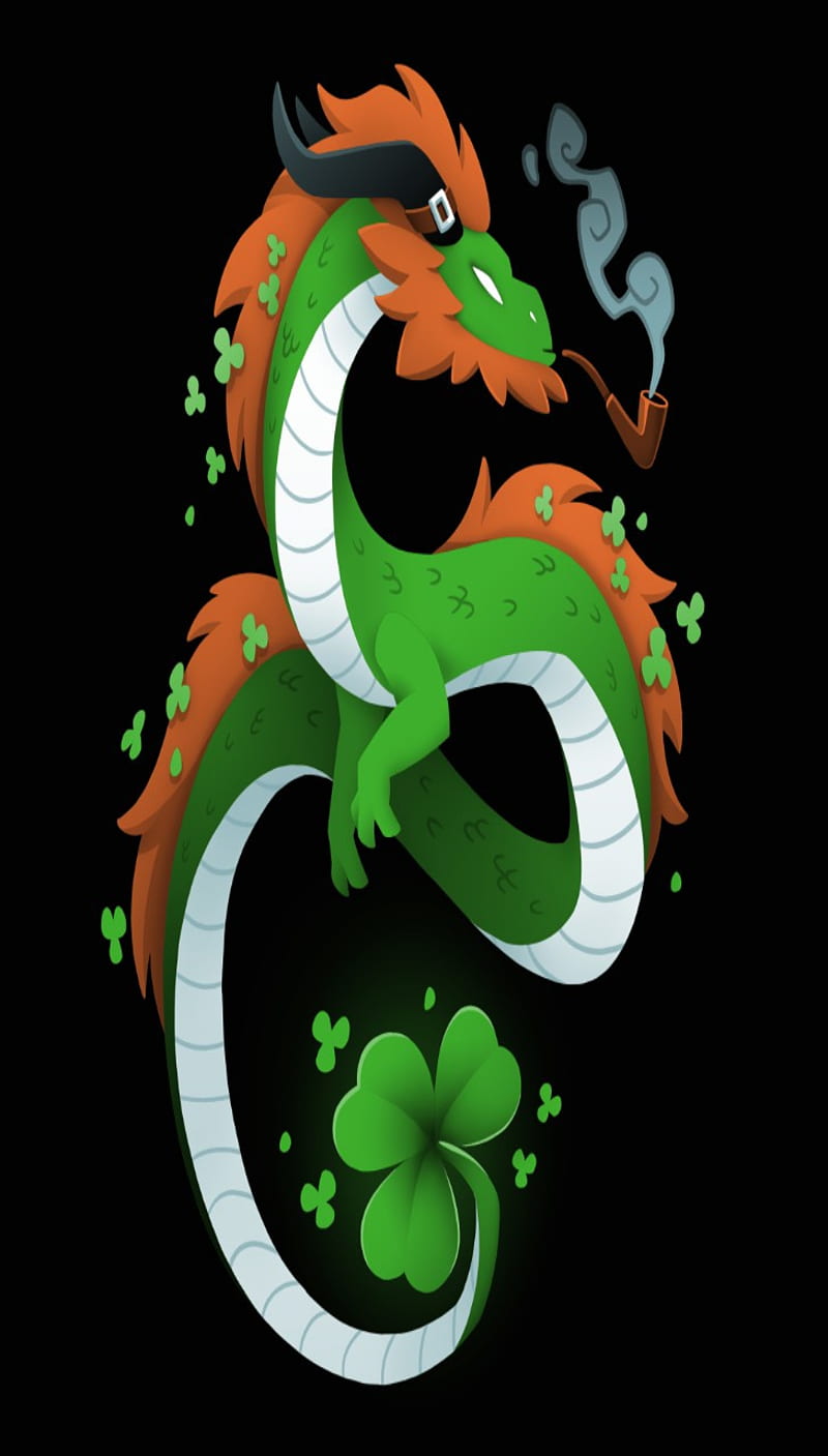Shamrock Dragon, clover, green, holiday, lucky, st patricks day, HD phone wallpaper