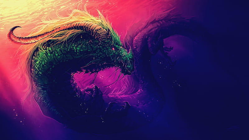 Fantasy Green Dragon On Body Of Water Dreamy, HD wallpaper