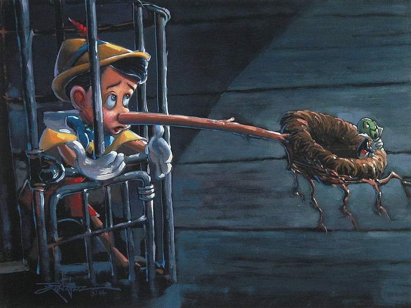 Life's Lessons, Disney, Pinocchio, Cage, Painting, Rodel Gonz, Jiminy Cricket, HD wallpaper