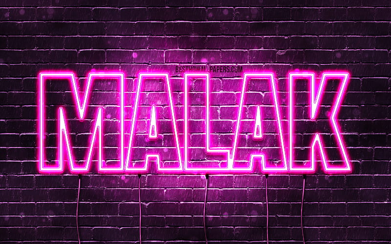 Malak with names, female names, Malak name, purple neon lights, Happy Birtay Malak, popular spanish female names, with Malak name, HD wallpaper