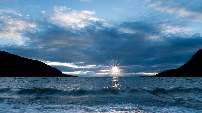 wonderful sunset on lake baikal russia, shore, sunset, waves, clouds, lake, HD wallpaper