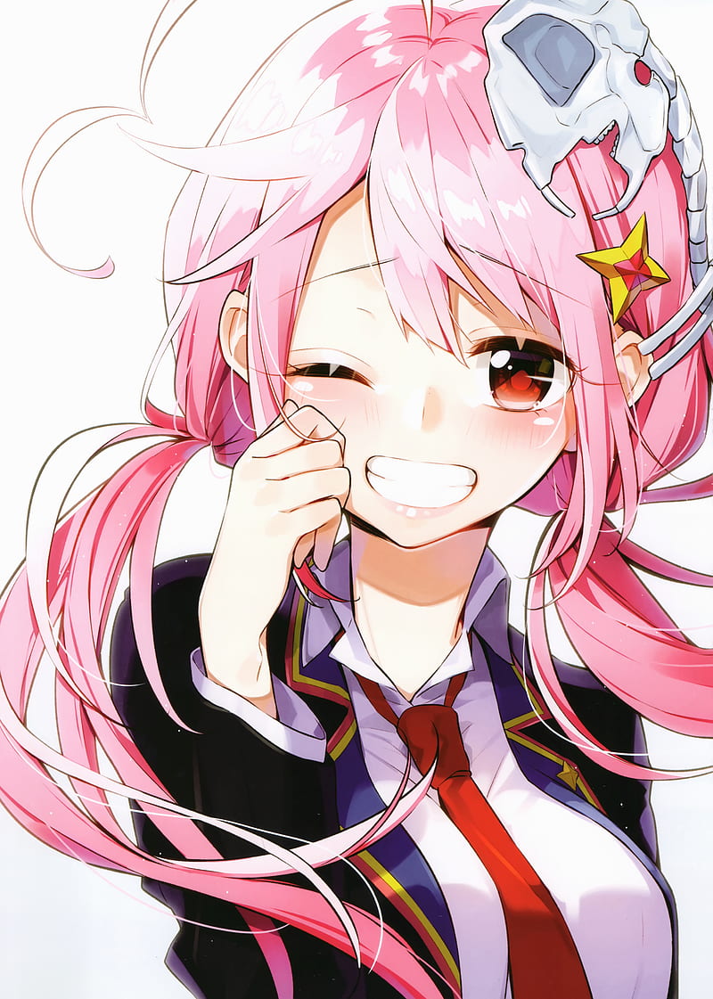 pink hair, anime girl, smiling, wink, Anime, HD phone wallpaper
