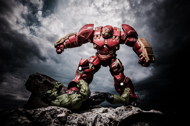Ironman Hulkbuster Vs The Hulk, iron-man, hulkbuster, hulk, superheroes, reddit, artist, HD wallpaper