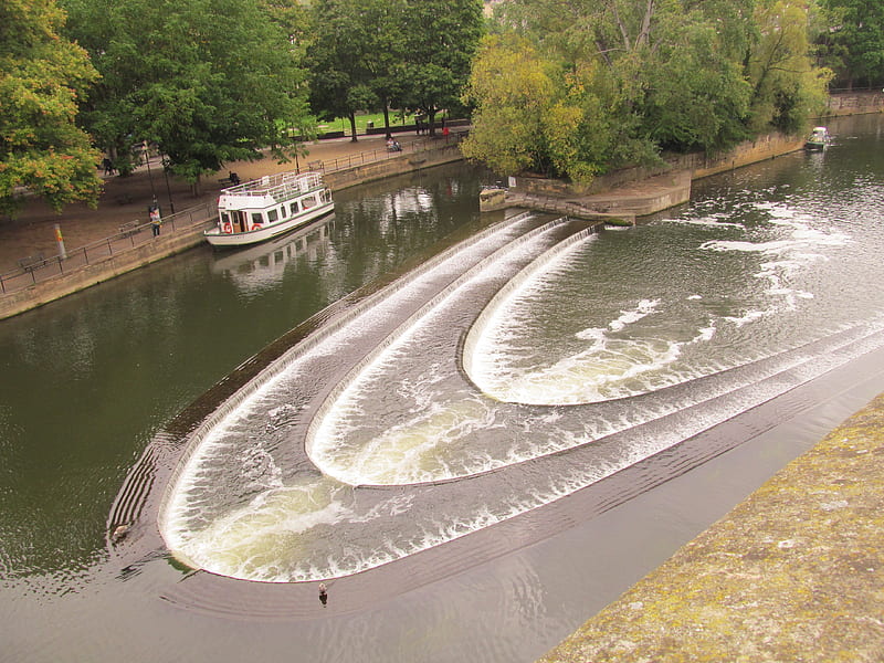 The Weir, Rivers, Bath, Weirs, Somerset, Avon, UK, HD wallpaper
