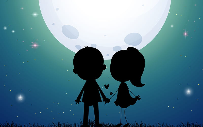 Lovers Silhouette, night, moon, couple, Silhouette of Lovers, couple of lovers, HD wallpaper