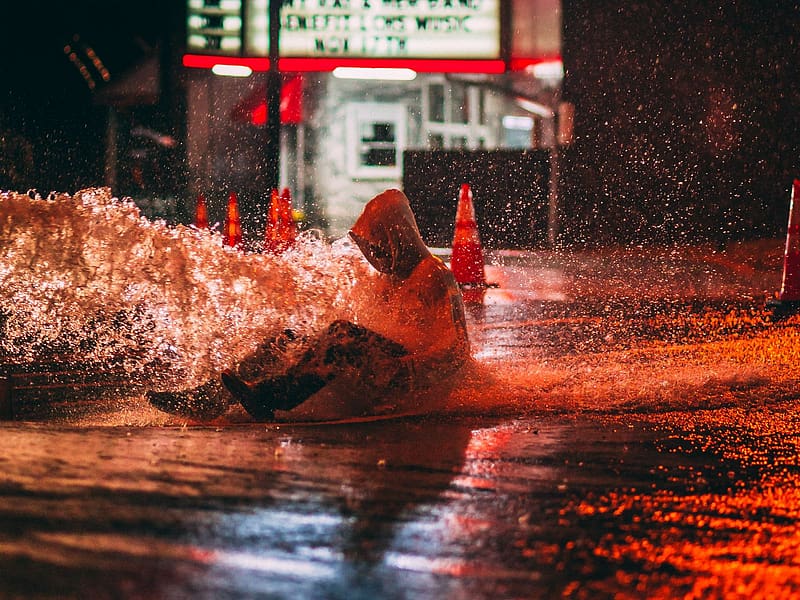 man, puddle, spray, water, wet standard 4:3 background, HD wallpaper