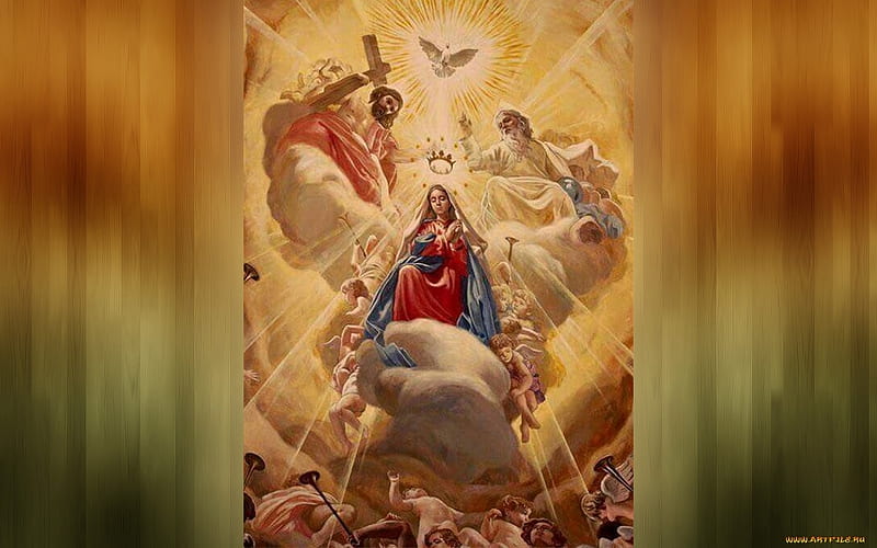 Coronation of Mary, Angels, Holy Trinity, Virgin, Holy Spirit, Coronation, God, Mary, Jesus, HD wallpaper