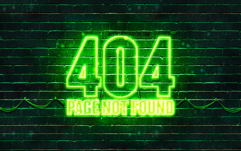 404 Page not found green logo green brickwall, 404 Page not found logo, brands, 404 Page not found neon symbol, 404 Page not found, HD wallpaper