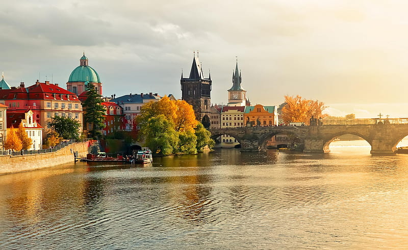 Beautiful Prague, autumn, Europe, city, Prague, czech republic, charles bridge, vltava, river, HD wallpaper