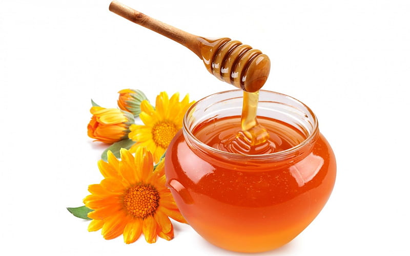 *** Honey and Flowers ***, honey, orange, jar, flowers, color, HD wallpaper