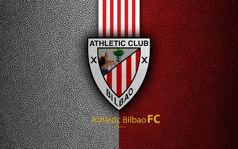 Athletic Bilbao FC Spanish football club, La Liga, logo, emblem, leather texture, Bilbao, Spain, football, HD wallpaper