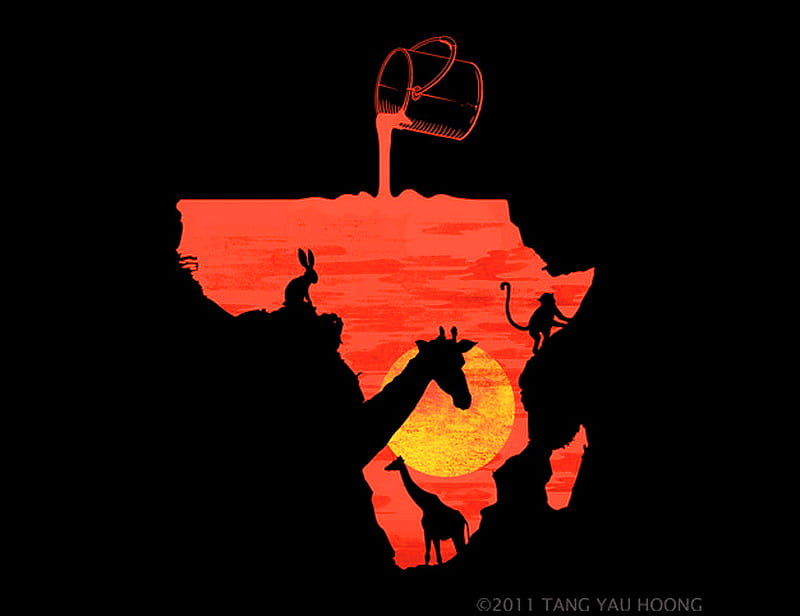 Painting Africa, gold, paint, orange, black, animals, heat continent, africa,  HD wallpaper | Peakpx