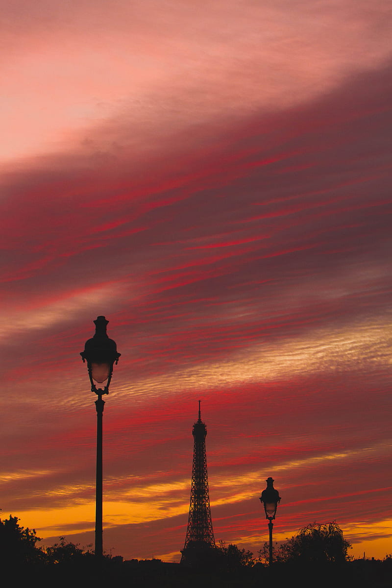 eiffel tower, tower, lanterns, dusk, city, paris, HD phone wallpaper