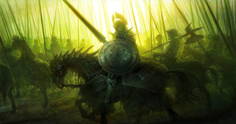 Oath Breakers, lance, shield, army, horse, helm, axe, warriors, skull, sword, armour, HD wallpaper