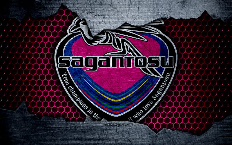 Sagan Tosu logo, art, J-League, soccer, football club, FC Sagan Tosu, metal texture, HD wallpaper