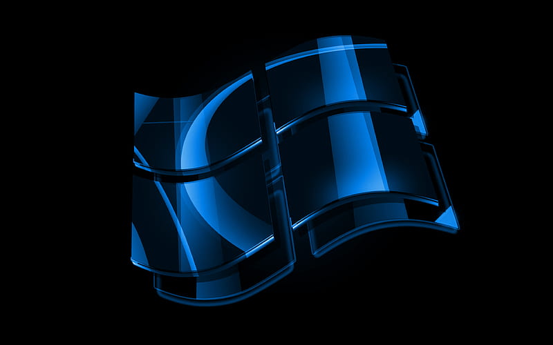 Windows blue logo OS, creative, black background, Windows, Windows 3D logo, HD wallpaper