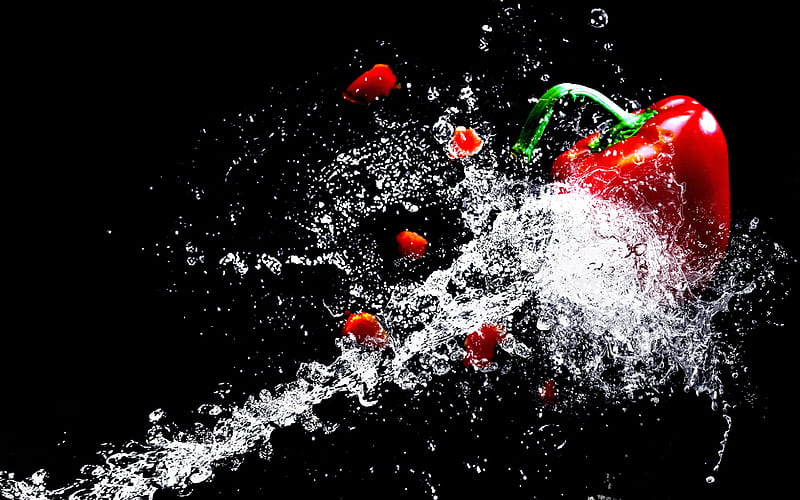 ❤️, Water, Splash, Vegetable, Pepper, HD wallpaper